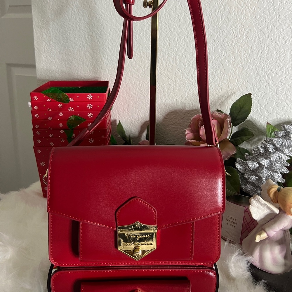 Red Leather bag with detachable long Strap. Bought in Japan
